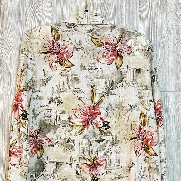 Vintage 90’s Floral Print Neutral Flax Blend Women's Blazer Size Large - Picture 11 of 13